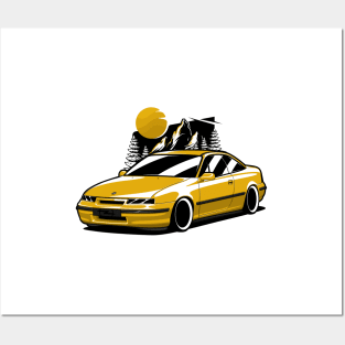 Yellow Opel Calibra Classic Coupe Posters and Art